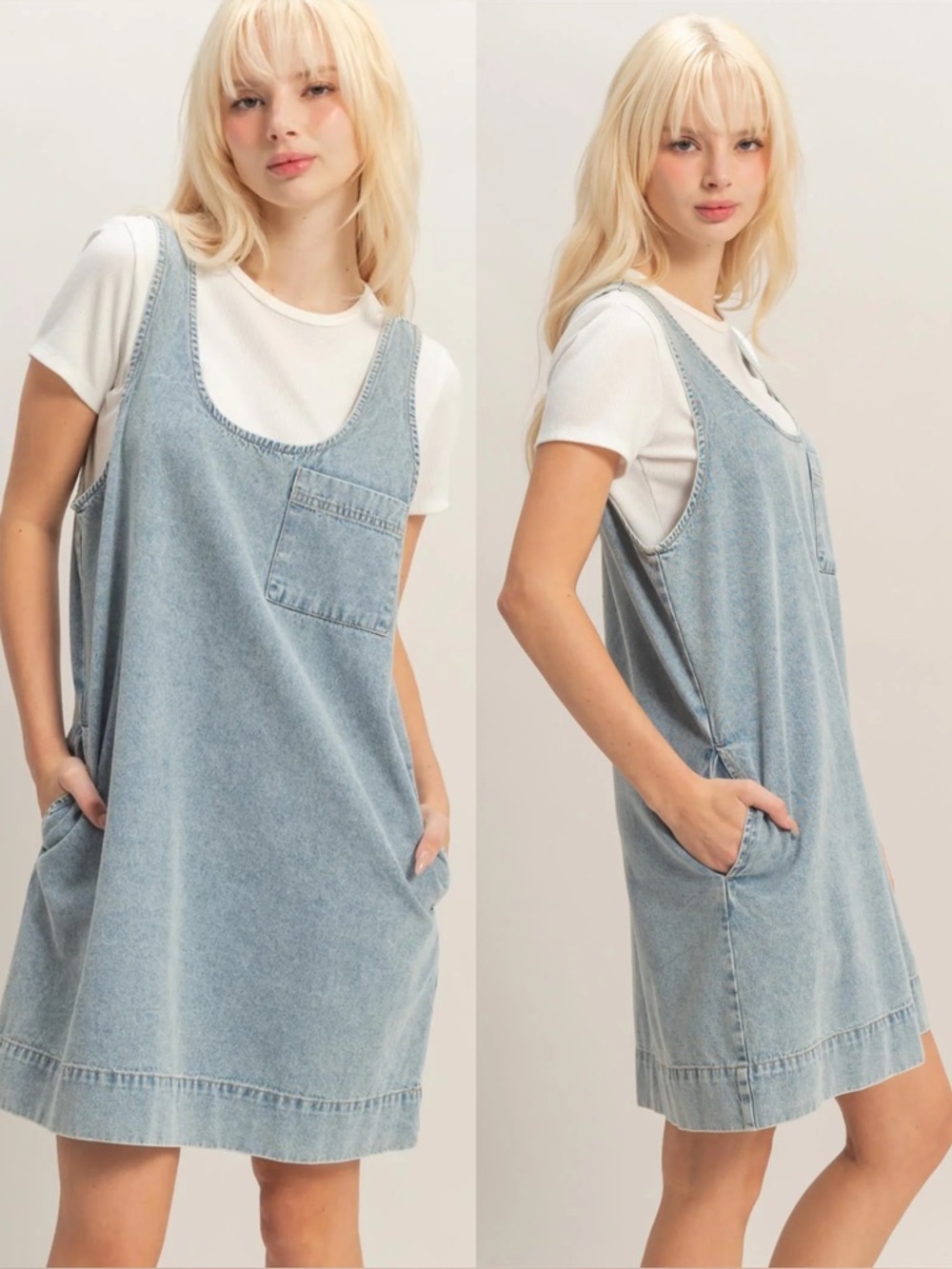 NEW Double Zero Light Blue Denim Cotton Shift Mini Dress Sleeveless Size Small